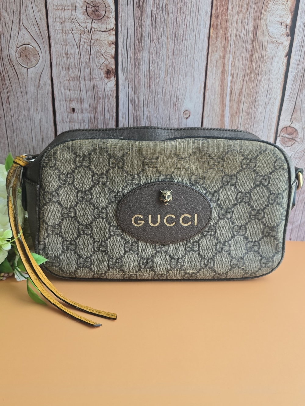 🐅Gucci Tiger Head Monogram Beige Brown Bag Pouch